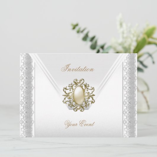 すべての行事エレガントシルクホワイトパールジュエル 招待状 (スタンド正面)
