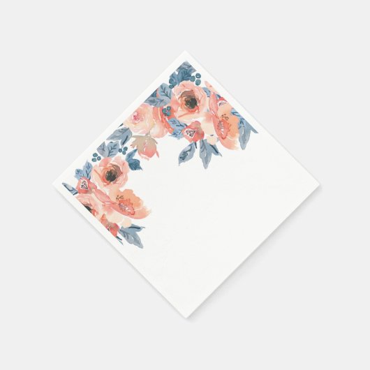 すべての行事エレガントピーチアンドブルーバラフローラ スタンダードカクテルナプキン (角)