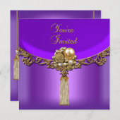 すべての行事エレガント紫金ゴールドパーティー宝石 招待状 (正面/裏面)