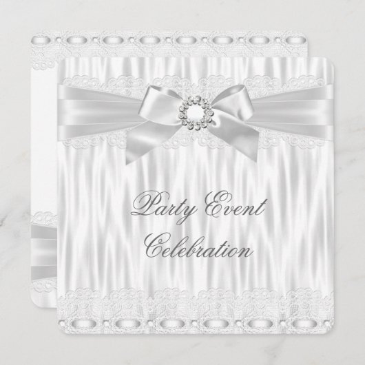 すべての行事シルバーホワイトレースボウエレガントパーティー 招待状 (正面/裏面)