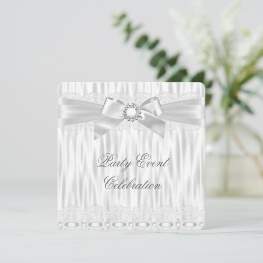 すべての行事シルバーホワイトレースボウエレガントパーティー 招待状 (スタンド正面)