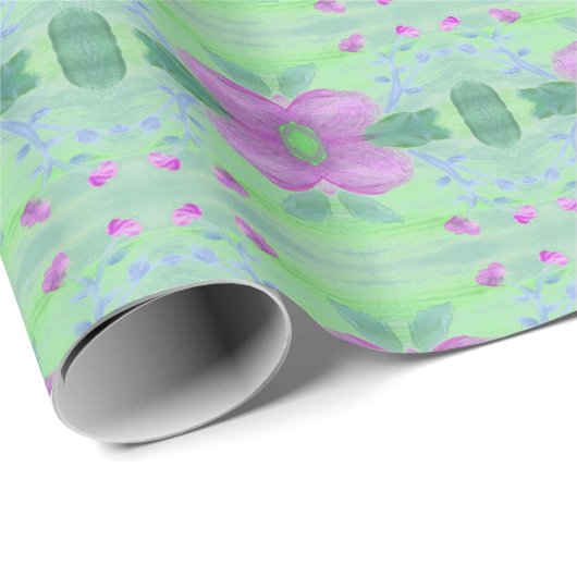 すべての行事ティール（緑がかった色）ラッピング紙インパープルフローラ ラッピングペーパー (ロールコーナー)