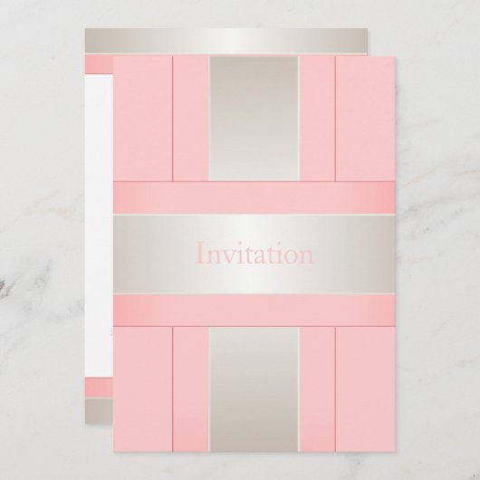 すべての行事パステルピンクシルバーホワイト 招待状 (正面/裏面)