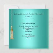 すべての行事パーティーエレガントアクアティール（緑がかった色）ブルー金ゴールド 招待状 (裏面)