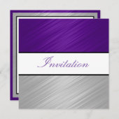 すべての行事パープルシルバーストライプパーティー 招待状 (正面/裏面)