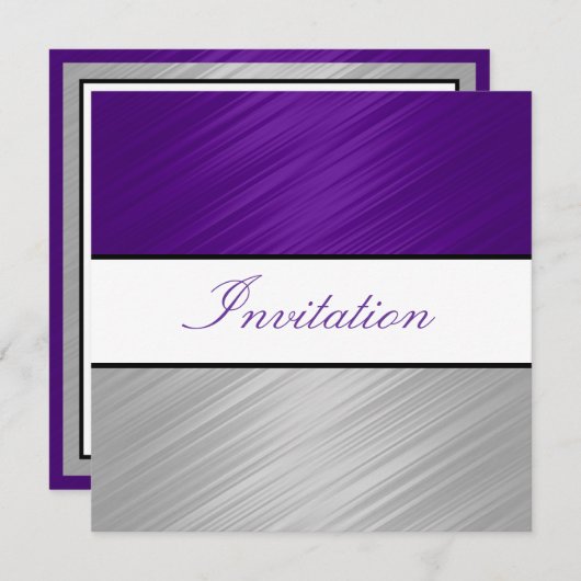 すべての行事パープルシルバーストライプパーティー 招待状 (正面/裏面)