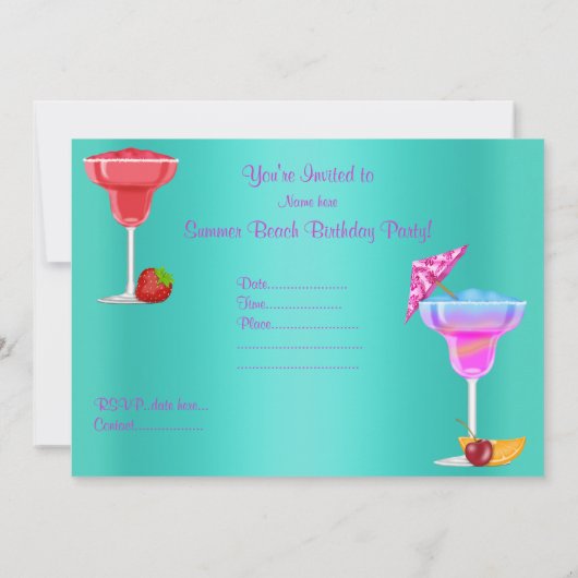 すべての行事ビーチカクテルパーティの招待状ティール(緑がかった色) 招待状 (裏面)