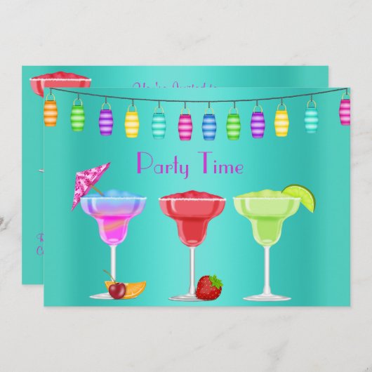 すべての行事ビーチカクテルパーティの招待状ティール(緑がかった色) 招待状 (正面/裏面)