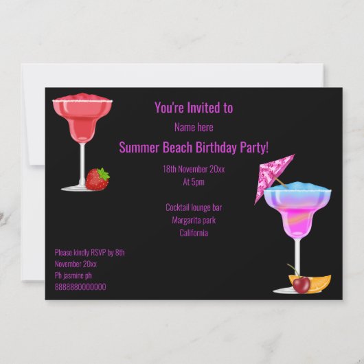 すべての行事ビーチカクテルパーティの招待状ネイビー 招待状 (裏面)