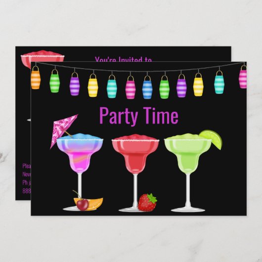 すべての行事ビーチカクテルパーティの招待状ネイビー 招待状 (正面/裏面)