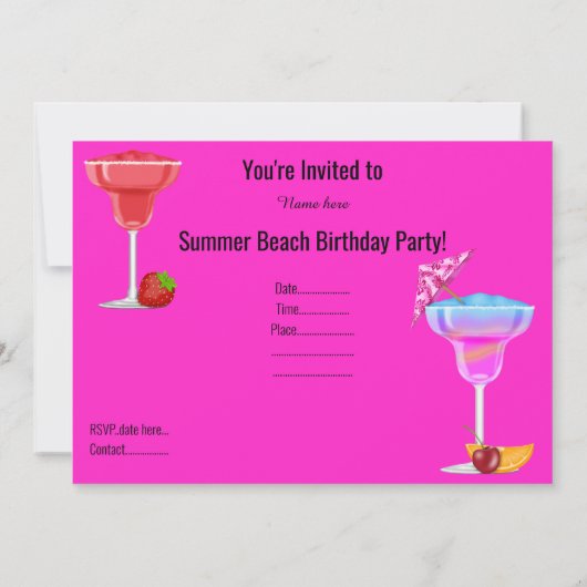 すべての行事ビーチカクテルパーティーフロロピンク 招待状 (裏面)