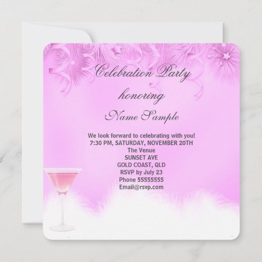 すべての行事ピンクマルガリータハイヒールパーティー2 招待状 (裏面)