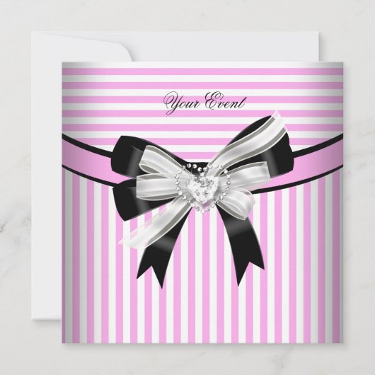 すべての行事ピンク白黒ストライプパーティー(2) 招待状 (正面)