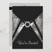 すべての行事ブラックダマスク招待状テンプレート 招待状 (正面/裏面)