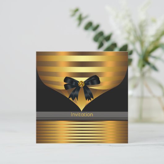 すべての行事ブラック金ゴールドパーティの招待状テンプレート 招待状 (スタンド正面)