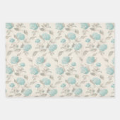 すべての行事ブルーフローラと水玉模様セット3 ラッピングペーパーシート (正面2)