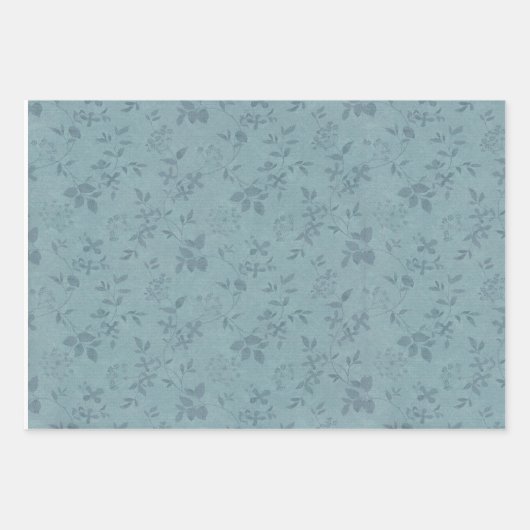 すべての行事ブルーフローラと水玉模様セット3 ラッピングペーパーシート (正面)