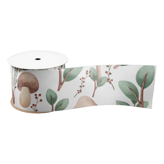 すべての行事ユーカリプトゥスフォレストマッシュルームオンホワイト サテンリボン (リール)