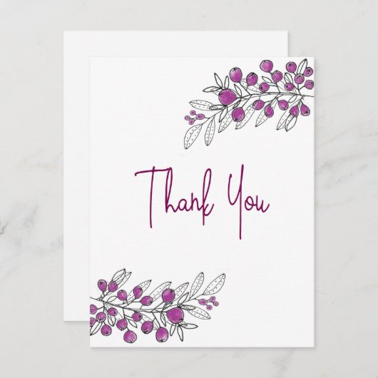 すべての行事感謝パープルベリー葉類 サンキューカード (正面/裏面)