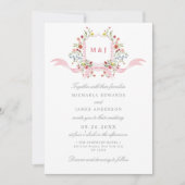 すべての要素が1つにまとめられた水彩画の摂政様式の紋章とQRコードの結婚式 招待状 (正面)