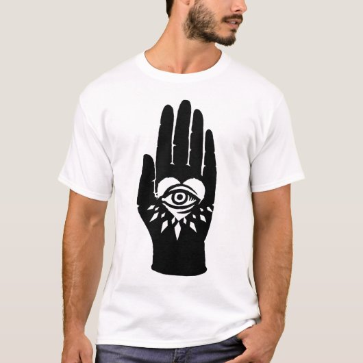 すべての見る目が付いている手元の毛色の変わった人のハート Tシャツ (正面)