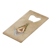 すべての見る目が付いている手描きの正方形そしてコンパス クレジットカード栓抜き (裏面アングル)