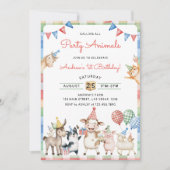 すべての誕生日を呼び出すかわいいパーティー動物たち 招待状 (正面)
