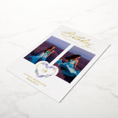 すべての誕生日実在薄紫金ゴールド2写真フローラハート 箔招待状 (回転した状態)