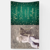 すべての誕生日応援ブラシ付き緑と金ゴールド1写真 横断幕 (縦)