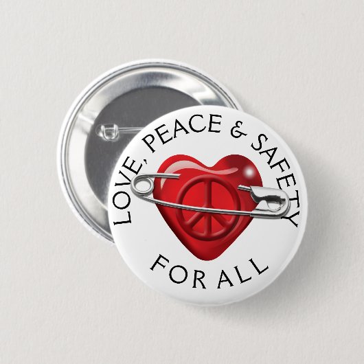 すべての赤いハートのための愛平和そして安全 缶バッジ (正面&裏面)