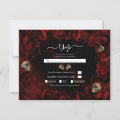 すべての赤いバラ&スカルダークフローラウェディングRSVP 招待状 (正面)