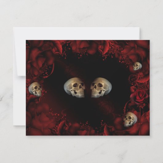 すべての赤いバラ&スカルダークフローラウェディングRSVP 招待状 (裏面)