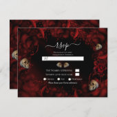 すべての赤いバラ&スカルダークフローラウェディングRSVP 招待状 (正面/裏面)