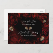 すべての赤いバラ&スカルダークフローラ日付を保存 案内ポストカード (正面/裏面)