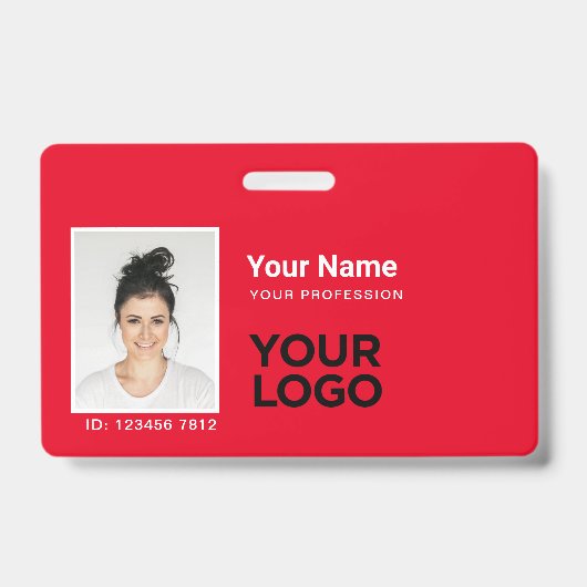 すべての赤の従業員写真バーまたはQRコードロゴID バッジ (正面)