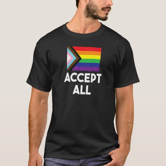 すべての進捗フラグを受け入れるゲイプライド語 Tシャツ (正面)