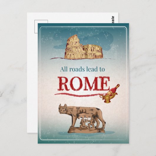 すべての道路がローマのはがきに通じる ポストカード (正面/裏面)
