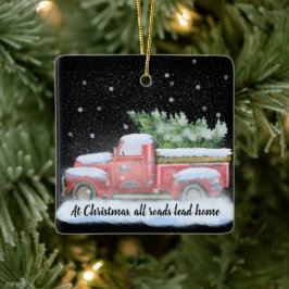 すべての道路はヴィンテージピックアップトラックでホームにリード セラミックオーナメント
