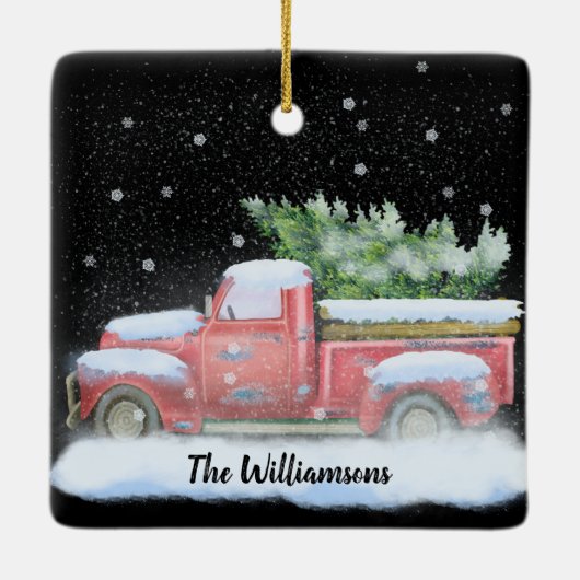 すべての道路はヴィンテージピックアップトラックでホームにリード セラミックオーナメント (裏面)