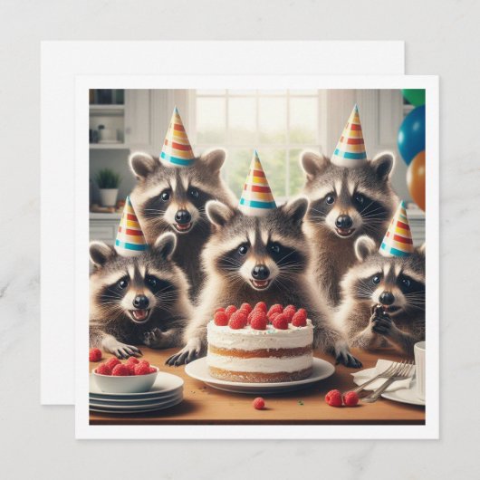 すべての野獣を呼び出す!アライグマの誕生日 招待状 (正面/裏面)