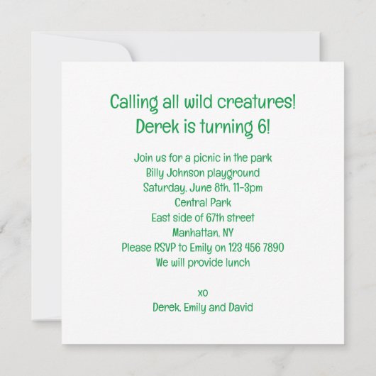 すべての野獣を呼び出す！アライグマの誕生日 招待状 (裏面)