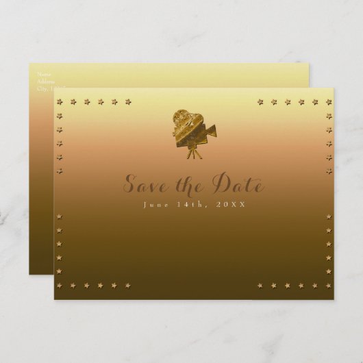 すべての金ゴールドシネマ&スターズハリウッド日付を保存 案内ポストカード (正面/裏面)