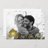 すべての金ゴールドプリンセスストーリーブックキャリッジ日付を保存 招待状 (正面/裏面)