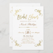 すべての金ゴールドホイフェイクルブライダルシャワースクリプトタイプ 招待状 (正面/裏面)