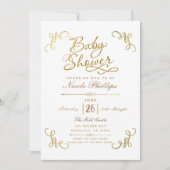 すべての金ゴールドホイフェイクルベビーシャワースクリプトタイプ 招待状 (正面)