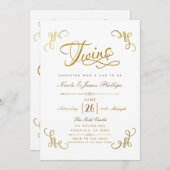 すべての金ゴールドホイフェイクルベビーシャワーTWINSスクリプトタイプ 招待状 (正面/裏面)