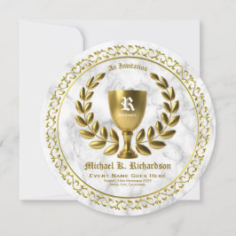 すべての金ゴールド賞の金コップの月桂樹のリースのモノグラム 招待状