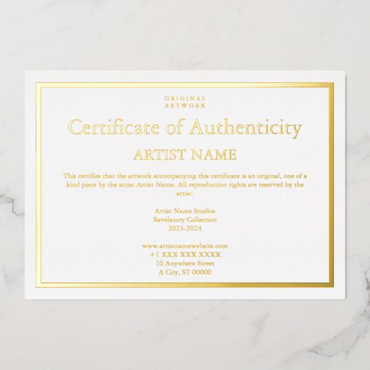 すべての金箔製真偽証書 箔招待状 (正面)