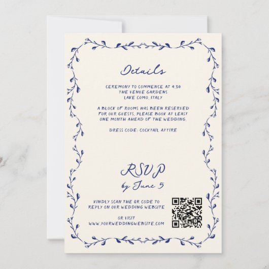 すべての青い手書きQRコード結婚の 招待状 (裏面)