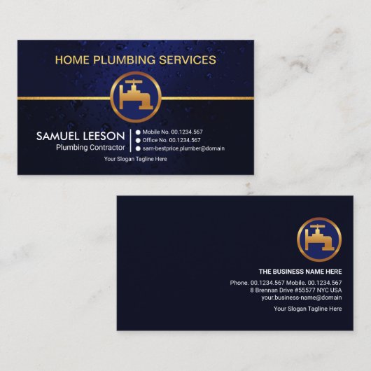 すべての青い水滴金ゴールド給水栓 名刺 (正面/裏面)